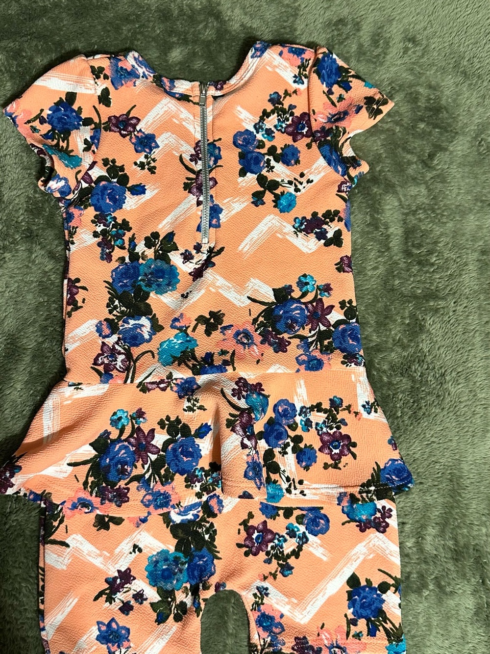 Dot Dot Smile Peach Floral Peplum Romper with Blue & Purple Flowers